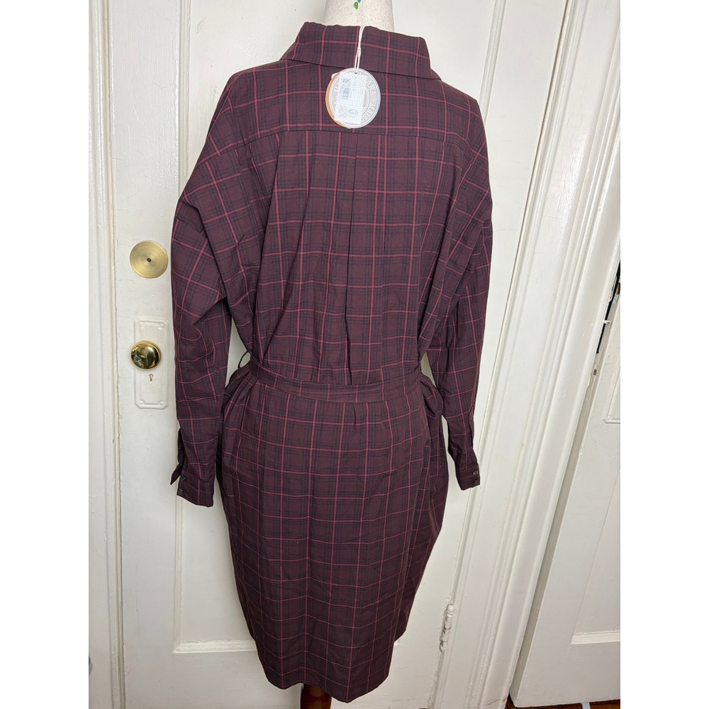 Maison Anana Womens Burgundy Plaid Cotton Long Sleeve Belted Shirt Dress Size S‎ - Picture 5 of 8